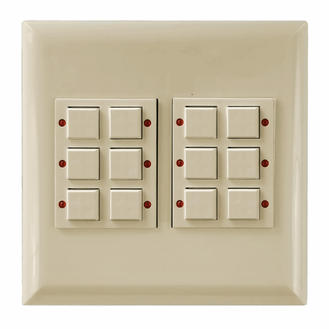 Classic Series 12 Button Ivory w/ Red LED 2 Gang Wall Switch