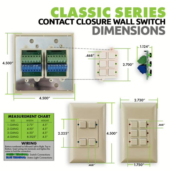 Classic Series 18 Button Ivory w/ Green LED 3 Gang Wall Switch - Image 2