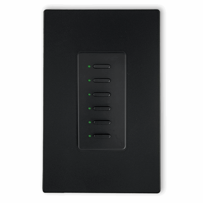 Ultra Series 06 Button Black w/ Green LED Analog Wall Switch